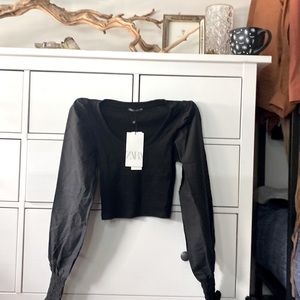 Zara Black Puffed Long Sleeve Top
